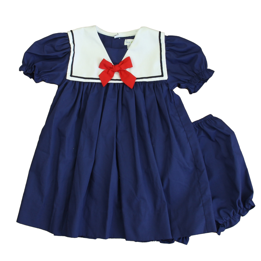 Petit Pomme Girls Navy | White | Red Dress size: 18 Months